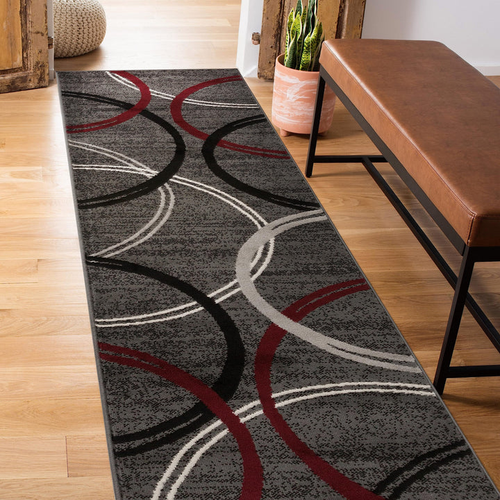 Rugshop Modern Wavy Circles Design Runner Rug 2' x 10' Red 2' x 10' Runner - Red