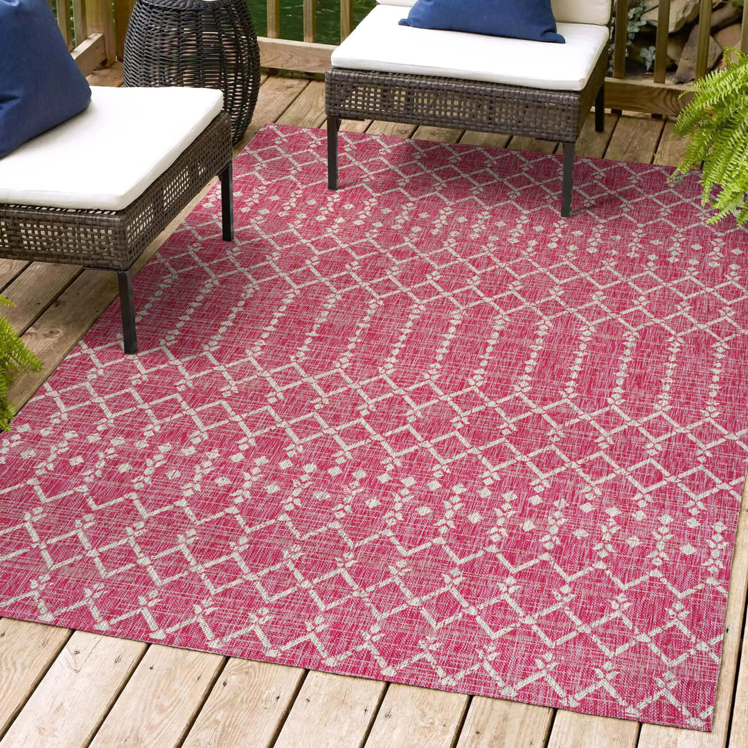 JONATHAN Y SMB108Q-3 Ourika Moroccan Geometric Textured Weave Indoor Outdoor 3 X 5 - Fuchsia/Light Gray