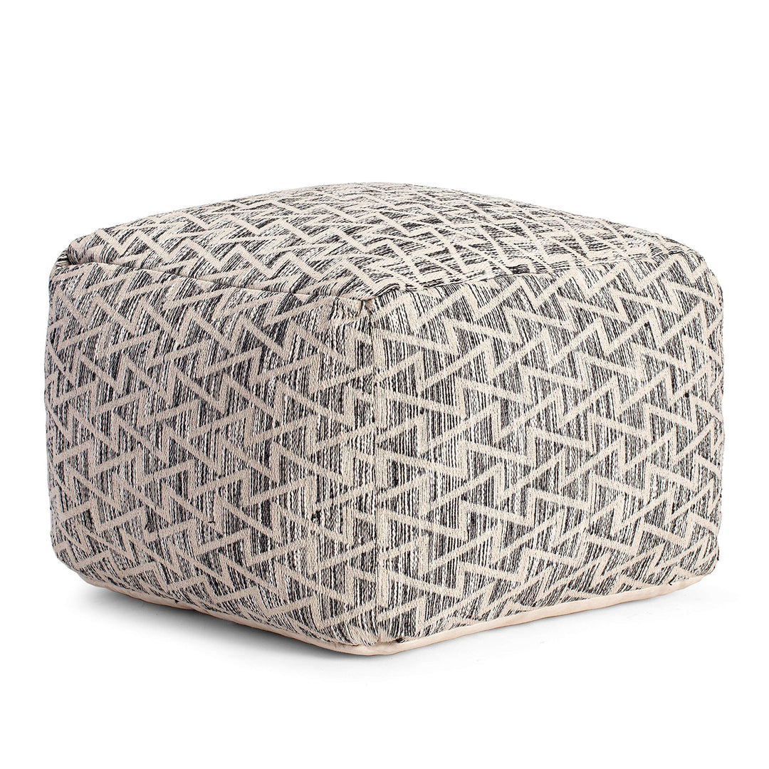 Square 22" X 16" Pouf Black Off/White Bohemian Eclectic Modern Contemporary - Diamond Home USA
