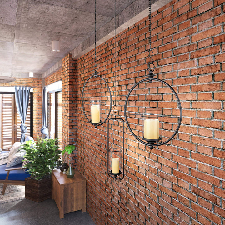 Rectangular Iron Glass Hanging Hurricane Sconce for Wall Or Ceiling Black Rustic - Diamond Home USA