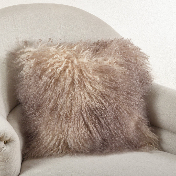 SAO LIFESTYLE 100% Wool Mongolian Lamb Fur Throw Pillow with Poly Filling