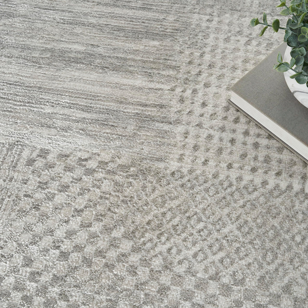 Nourison Glam Abstract Silver Grey 7'10" x 9'10" Area Rug Easy Cleaning Non - Diamond Home USA