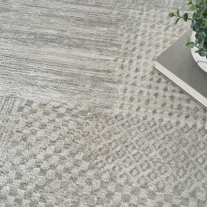 Nourison Glam Abstract Silver Grey 7'10" x 9'10" Area Rug Easy Cleaning Non - Diamond Home USA