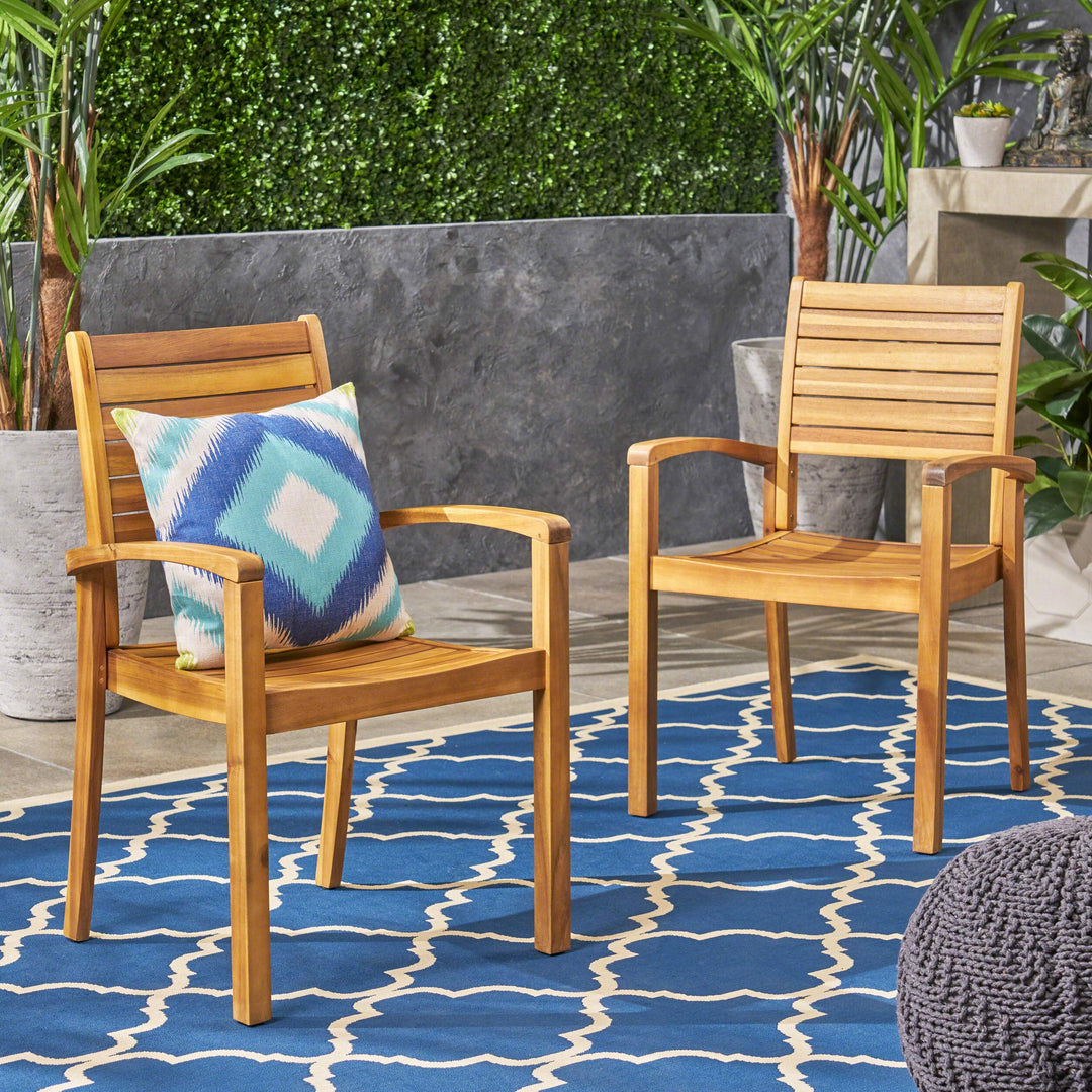 Christopher Knight Home Watts Outdoor Acacia Wood Dining Chairs Teak Finish (Set - Diamond Home USA