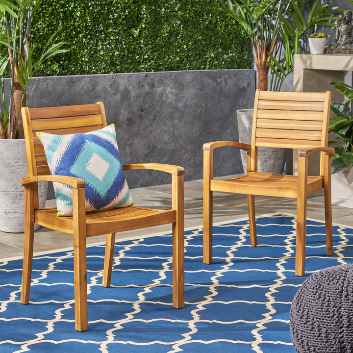Christopher Knight Home Watts Outdoor Acacia Wood Dining Chairs Teak Finish (Set - Diamond Home USA