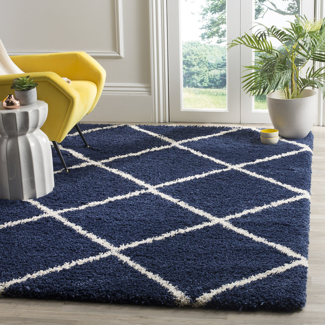 SAFAVIEH Hudson Shag Collection 7' Square Navy/Ivory SGH281C Modern Diamond - Diamond Home USA
