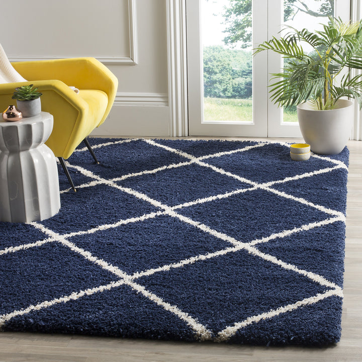 SAFAVIEH Hudson Shag Collection 7' Square Navy/Ivory SGH281C Modern Diamond - Diamond Home USA