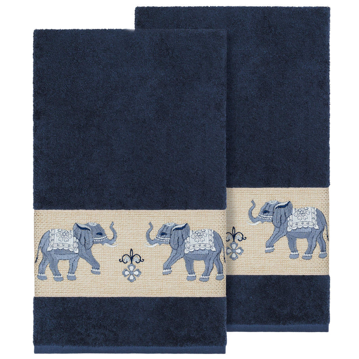Authentic Hotel and Spa Turkish Cotton Elephants Embroidered Midnight Blue