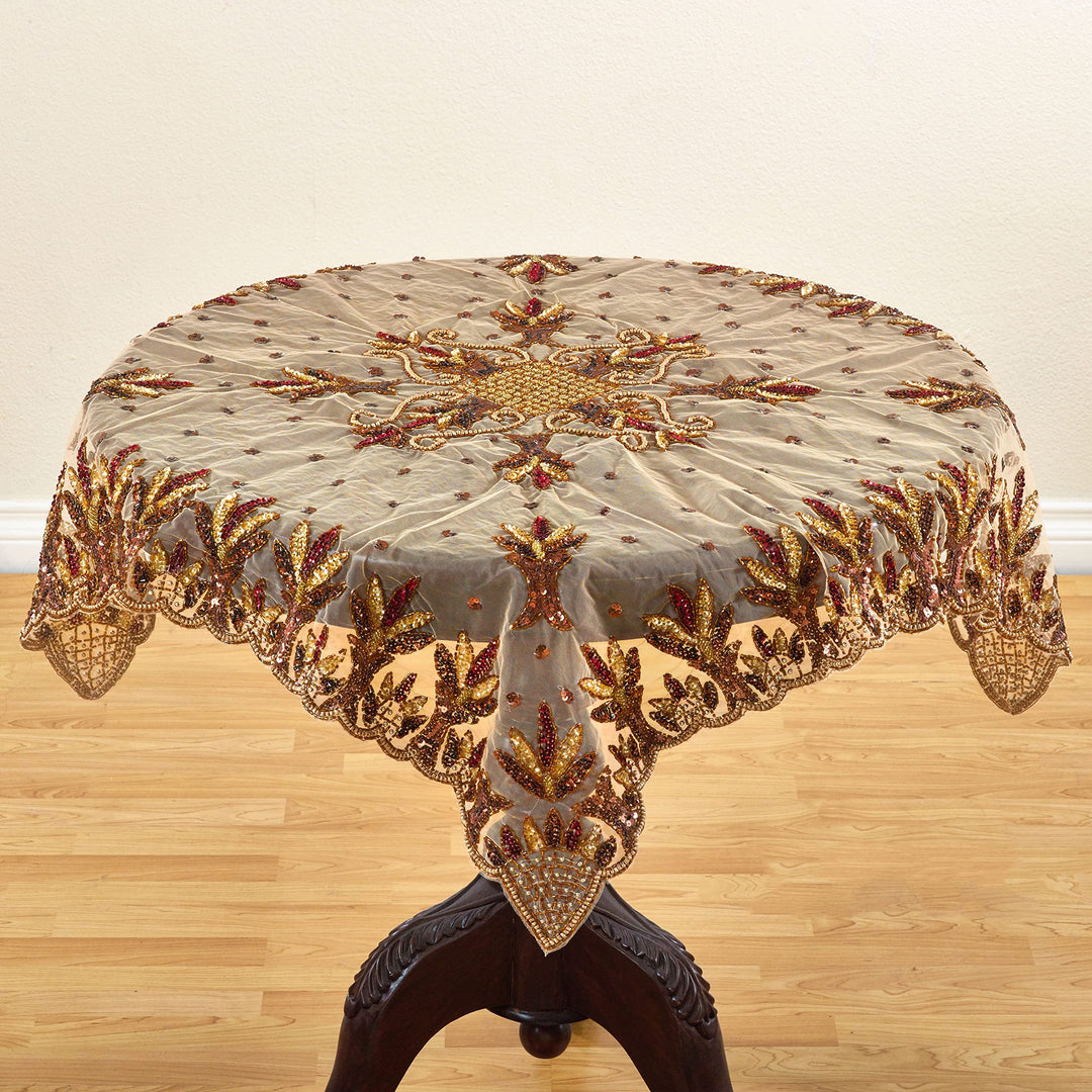 Saro Lifestyle Hand Beaded Table Topper Pewter 40" - Diamond Home USA