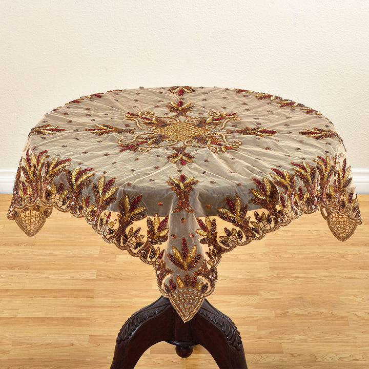 Saro Lifestyle Hand Beaded Table Topper Pewter 40" - Diamond Home USA