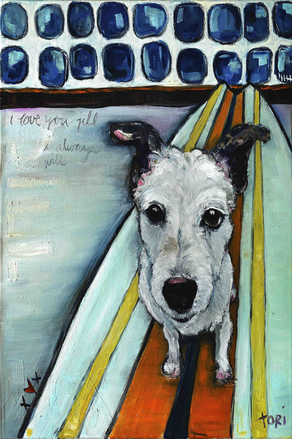 Marmont Hill 12x18 Dog on Surfboard by Tori mpisi Painting Print on Wrapped - Diamond Home USA