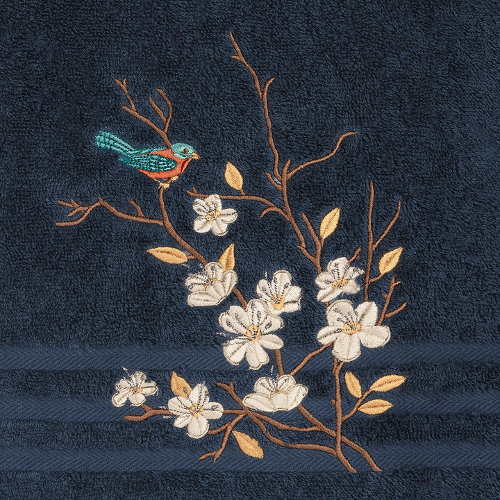 Authentic Hotel and Spa Turkish Cotton Blue Bird Embroidered Midnight Blue - Diamond Home USA