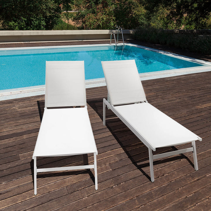 Nuu Garden Outdoor Textilene Cape Coral Mesh Single Lounge Chair White Solid - Diamond Home USA