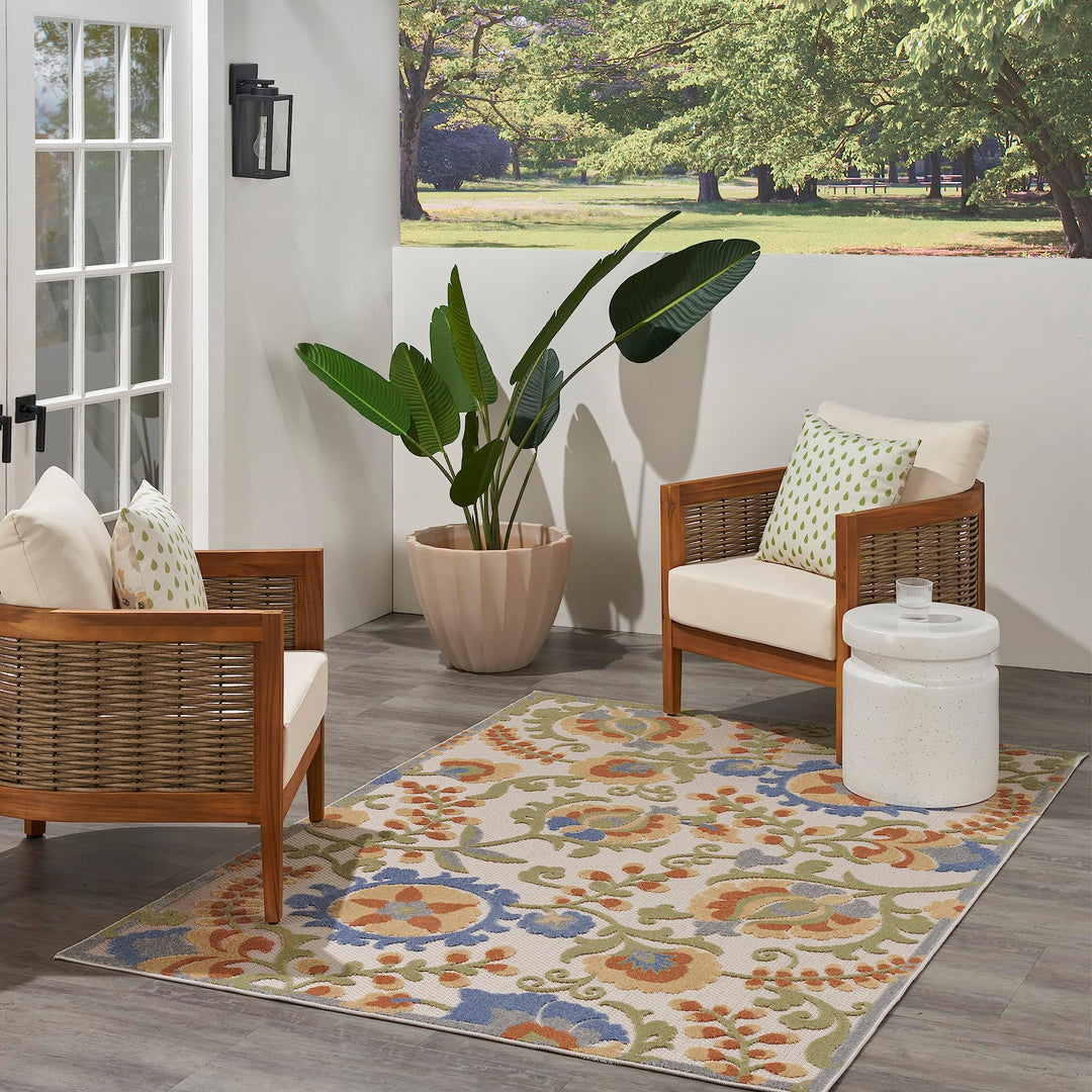 5'3 x 7'5 Indoor Outdoor Floral Color Area Rug Polypropylene