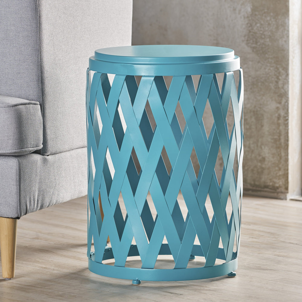 Christopher Knight Home Pecola Indoor 14" Diameter Lattice Iron Side Table Matte Teal - Diamond Home USA