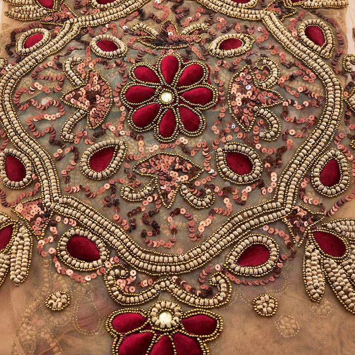 SARO LIFESTYLE Irena Collection Hand Beaded Tablecloth 40" Burgundy - Diamond Home USA