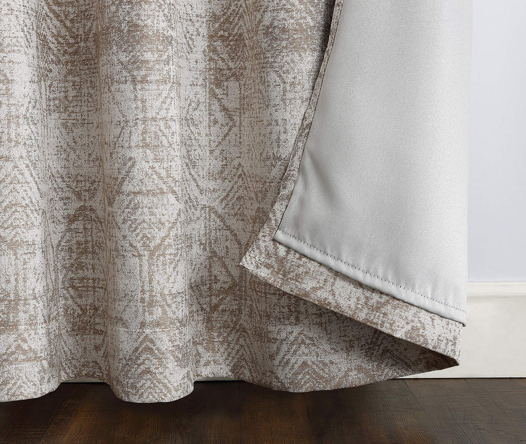 Sun Zero Darren Distressed Woven Jacquard Blackout Grommet Curtain Panel 50" x 84 Inches - Camel - Diamond Home USA