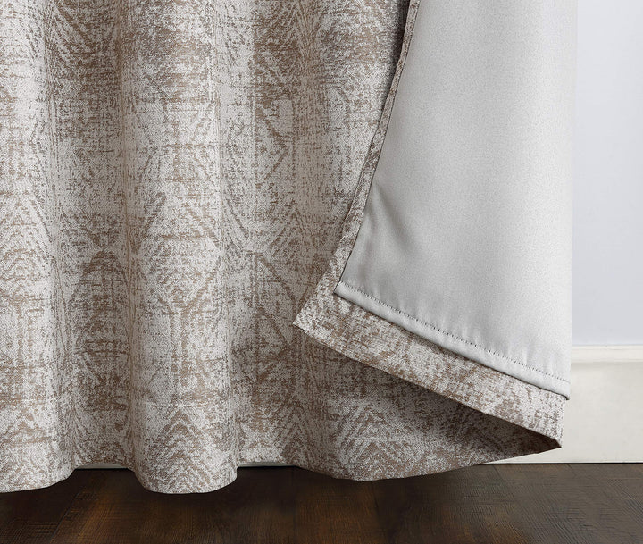 Sun Zero Darren Distressed Woven Jacquard Blackout Grommet Curtain Panel 50" x 84 Inches - Camel - Diamond Home USA