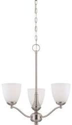 Three Light rushed Nickel Chandelier Frosted Glass Shades