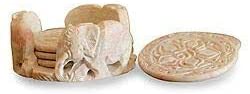 Handmade Carved Roses Elephant Holder Barware Entertaining Decorator Accent Beige Marble Drink Coasters (India)