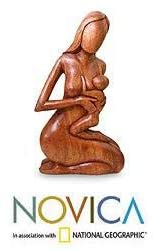 Handcrafted Wood 'Mother Her Child' Sculpture Handmade Indonesia Brown - Diamond Home USA