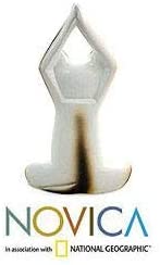 Handmade Wood 'Toward Sky Yoga Cat' Sculpture (Indonesia) White - Diamond Home USA