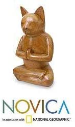 Wood 'Cat Deep Meditation' Sculpture Handmade Indonesia Brown - Diamond Home USA