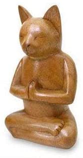Wood 'Cat Deep Meditation' Sculpture Handmade Indonesia