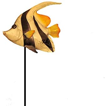 Handmade Angel Fish Garden Decoration Black White Modern Contemporary Traditional Metal - Diamond Home USA