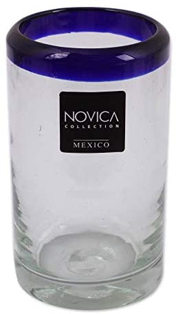 Handmade Artisan Crafted Cobalt Drinking Glasses Set 6 (Mexico) Clear Glass - Diamond Home USA