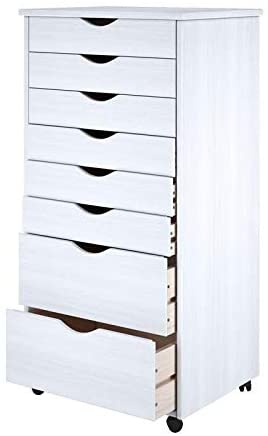 Solid Wood 6 Plus 2 Drawer Wide Roll Cart White Traditional Rolling - Diamond Home USA