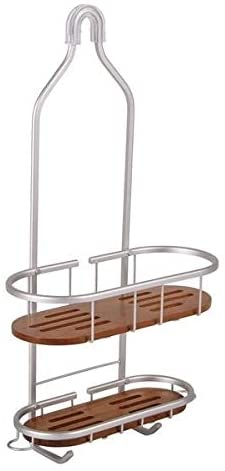 Tia Large Over Showerhead Rustproof Shower Caddy Teak Shelves Metal - Diamond Home USA