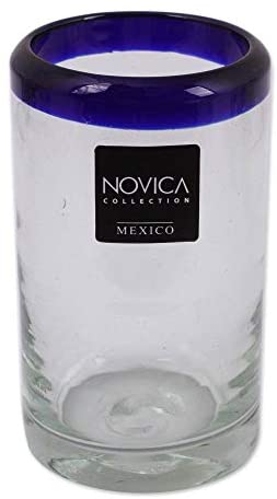 Handmade Artisan Crafted Cobalt Drinking Glasses Set 6 (Mexico) Clear Glass - Diamond Home USA