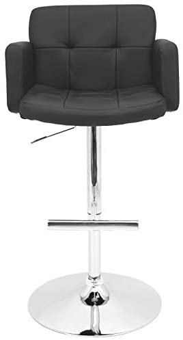 Contemporary Bar Stool Black Faux Leather Modern Metal Chrome Finish Footrest Swivel Upholstered