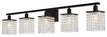 5 Light Bath Sconce Clear Crystals Mid Century Modern Crystal Iron Black Dimmable - Diamond Home USA