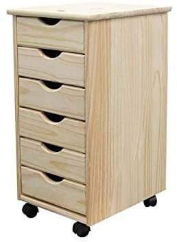 Solid Wood 6 Drawer Roll Cart Unfinished Natural Modern Contemporary Finish - Diamond Home USA
