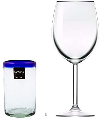 Handmade Artisan Crafted Cobalt Drinking Glasses Set 6 (Mexico) Clear Glass - Diamond Home USA