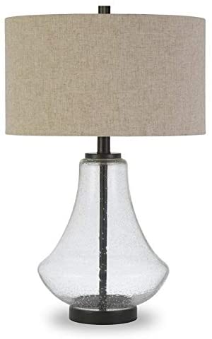 Table Lamp Seeded Glass Flax Shade Clear Farmhouse Transitional - Diamond Home USA