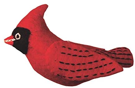 Handmade Wild Felt Red Cardinal Bird Garden Ornament (Nepal)