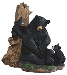 6 5" H Sitting Black Bear Cubes Statue