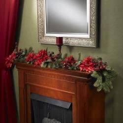 Poinsettia Berry 60 inch Garland Green Red Plastic