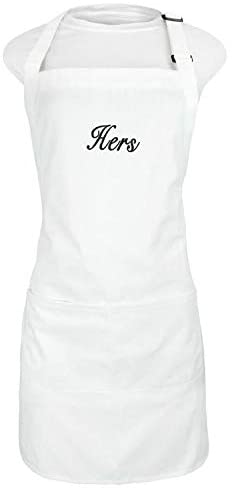 His Hers Aprons Set Embroidered Apron 2 Pockets 29"x 23" Black White Handmade - Diamond Home USA
