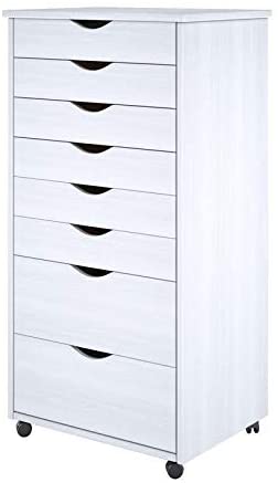 Solid Wood 6 Plus 2 Drawer Wide Roll Cart White