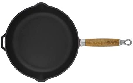 10 inch Red French Enameled Cast Iron Fry Pan Wooden Handle Metal - Diamond Home USA