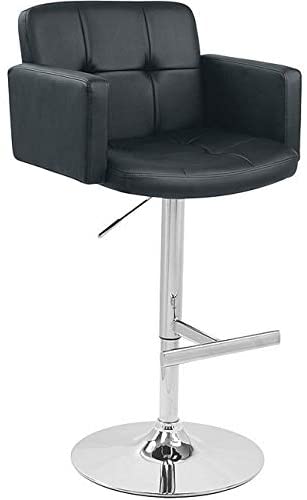 Contemporary Bar Stool Black Faux Leather Modern Metal Chrome Finish Footrest Swivel Upholstered