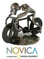 Recycled Metal 'Rustic Cyclist' Iron Sculpture Handmade Mexico Silver - Diamond Home USA