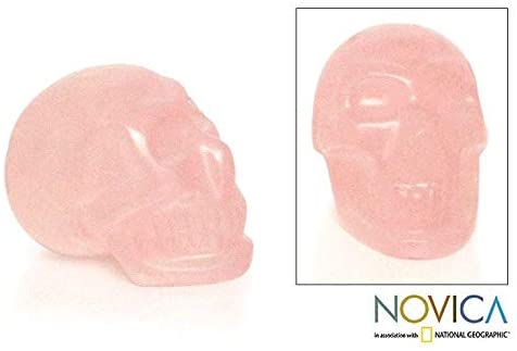 Handmade Rose Quartz Pink Skull Statuette (Brazil)