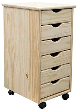 Solid Wood 6 Drawer Roll Cart Unfinished Natural Modern Contemporary Finish - Diamond Home USA