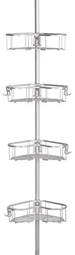 Flat Shelf Rustproof Shower Caddy Satin Chrome Corner Pole