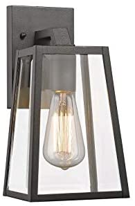 Transitional 1 Light Black Outdoor Wall Lantern Glass